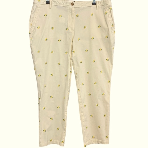 Talbots Pants Lemon Embroidered Relaxed Chino Ivory Cotton Plus Size 16W Petite - Picture 1 of 16
